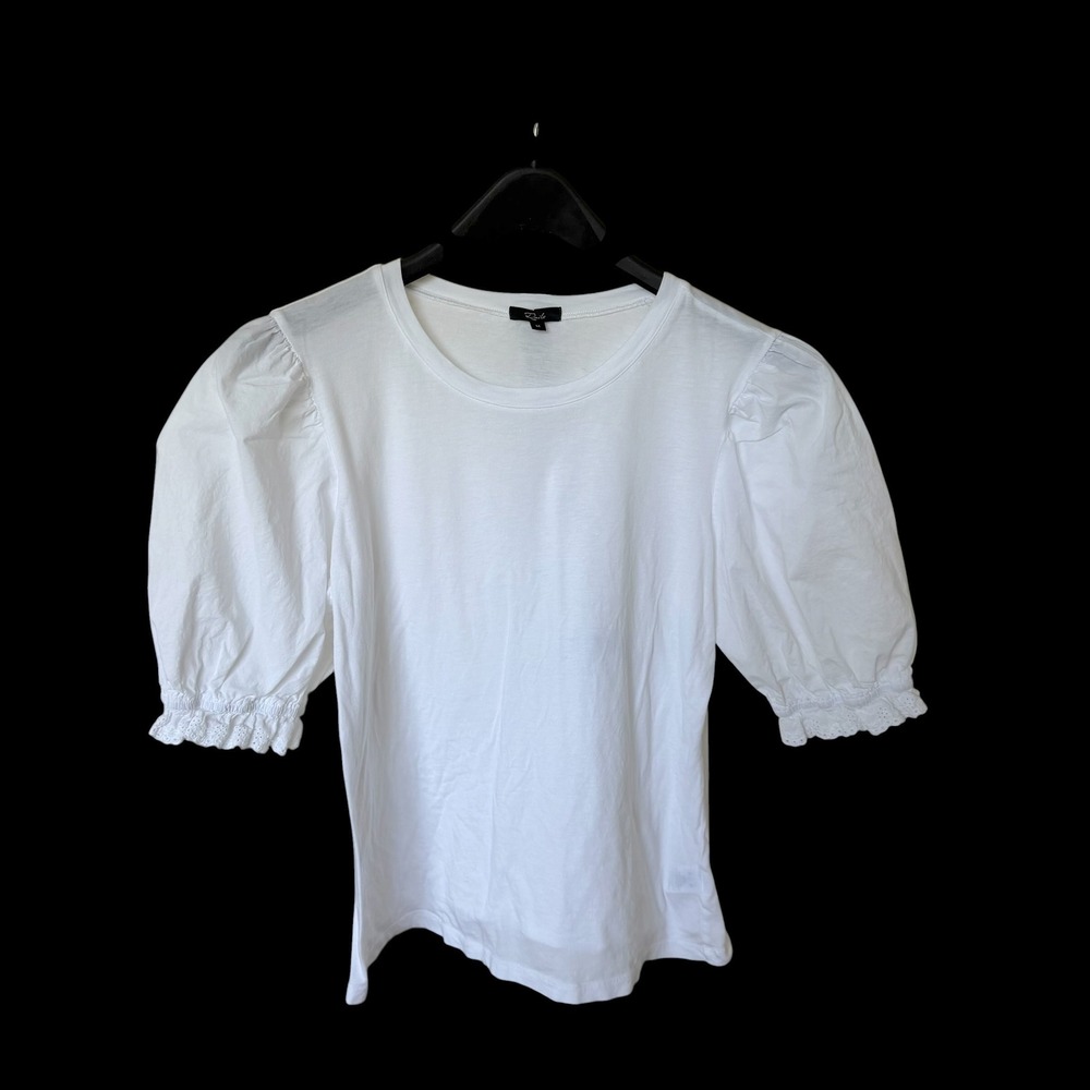 Rails Laurel White Puff Sleeve Eyelet Ruffle Tee Shirt Medium 868A-381A-002